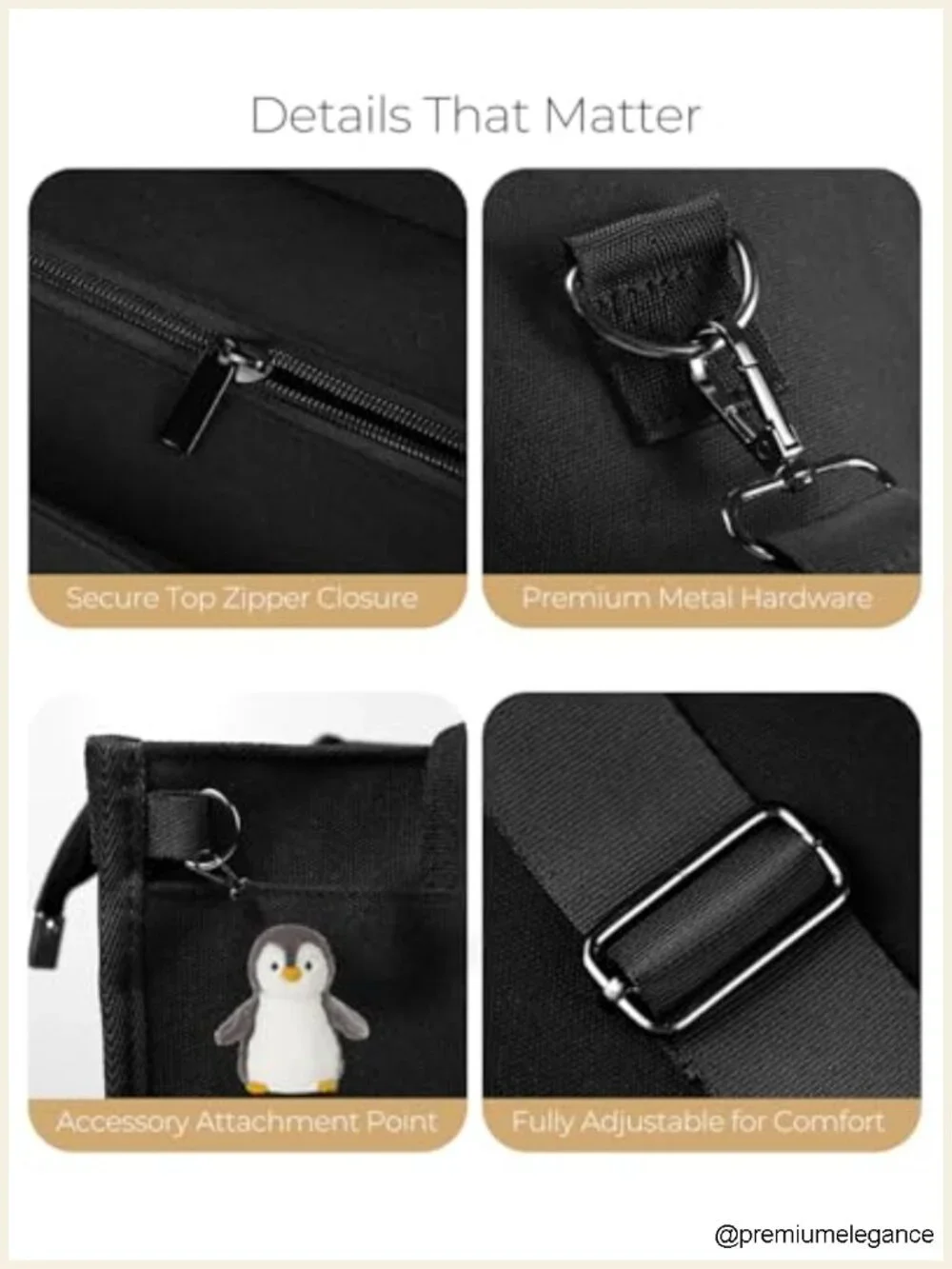 Canvas Tote Bag with Zipper, Large Laptop Compartment, Water Bottle Pocket for